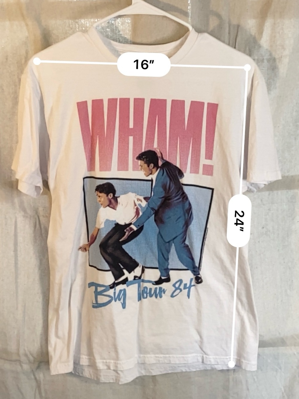 WHAM! Big Tour '84 Vintage Graphic Tee - White with Pink & Blue - Picture 7 of 9